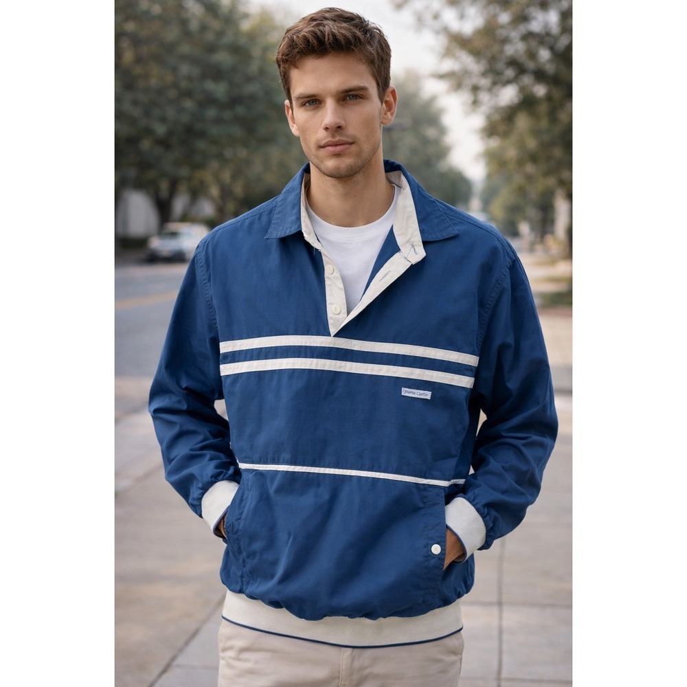 Pierre Cardin Men's Pullover Windbreaker Jacket Size Medium Blue Vintage
